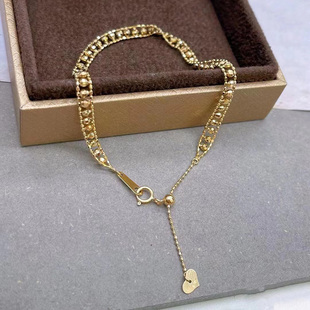 镭射八面切割的珠珠链手链 18K黄金纯手工车花珠软金工艺蕾丝手饰