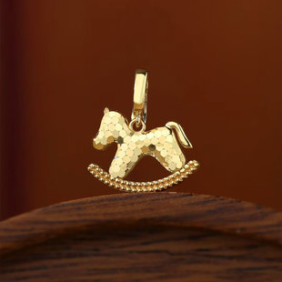 18K金生肖马吊坠本命年颈饰刻面爆闪精致闪耀AU750素金扣头可打开