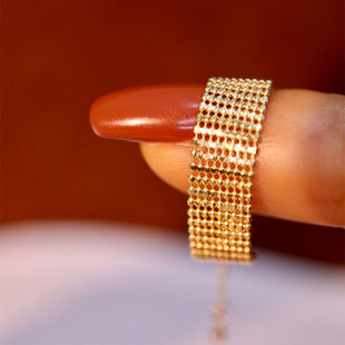 美梓珠宝18K黄金蕾丝宽版 仙女手饰指环 编织戒指 拉伸调节轻奢时尚