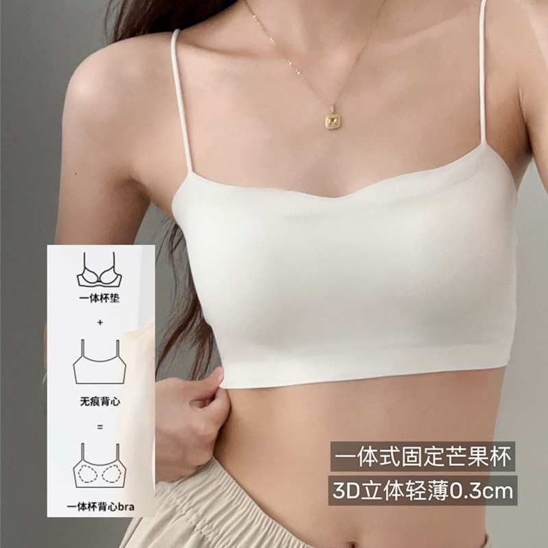 漏肩专用抹胸无痕内衣女薄款细肩带吊带裙美背一体背心固定文胸罩