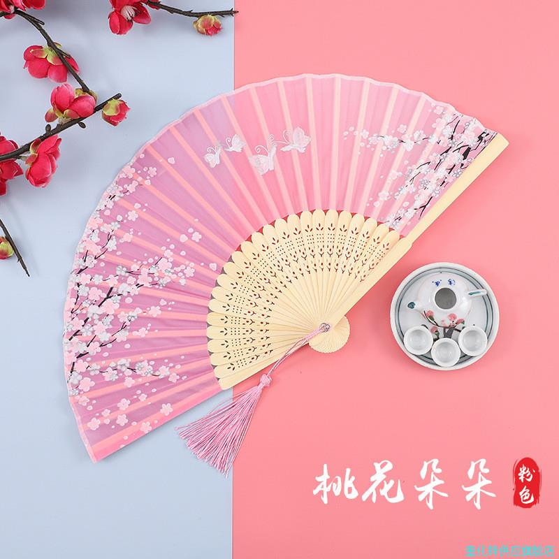 滦达旦戏曲古典舞表演t中国风桃花走纸扇子花古风儿童黑色折扇0*