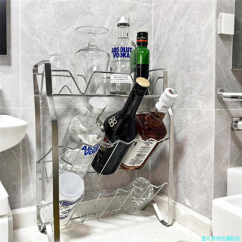 酒架置物架吧台酒架不锈钢展示柜家用分层咖啡茶水酒水基酒收纳*图片