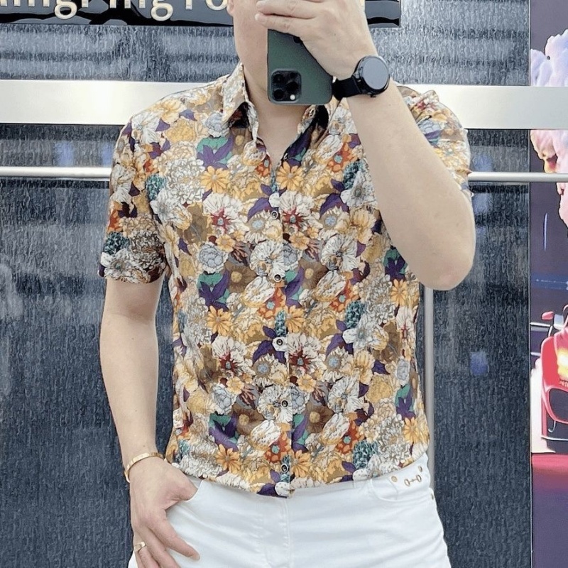 潮牌翻领短袖个性花色衬衫