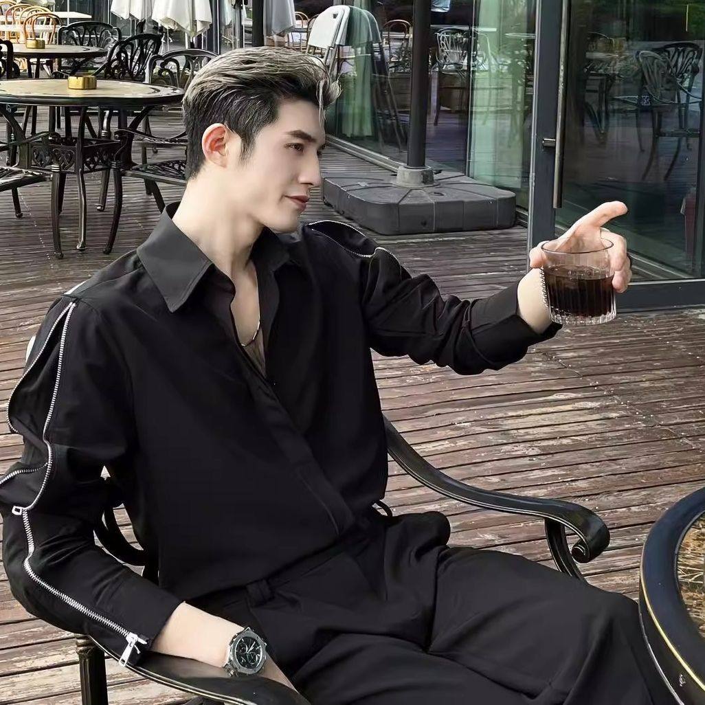 潮流长袖个性双头拉链衬衫