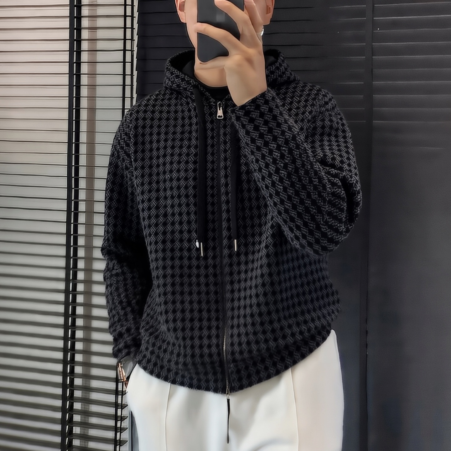 秋冬季新款设计感连帽拉链开衫卫衣男士时尚百搭潮牌休闲外套上衣