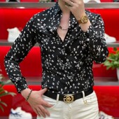 高端帅气印花长袖 2025新款 衬衣 男士 欧洲站潮牌时尚 秋装 小碎花衬衫