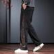 高街直筒休闲裤 男士 秋冬季 欧货潮牌时尚 加绒保暖简约拼接印花卫裤