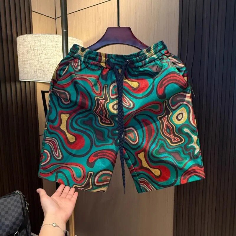 高端潮流时尚印花休闲短裤男士夏季薄款个性花色运动直筒五分裤子