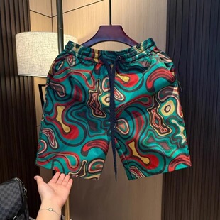 高端潮流时尚印花休闲短裤男士夏季薄款个性花色运动直筒五分裤子