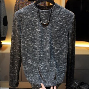 秋冬新款时尚潮流设计感长袖T恤男士轻奢宽松个性圆领打底上衣服