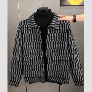 秋冬季新款轻奢气质时尚上衣外套男士休闲高级感竖纹设计翻领夹克