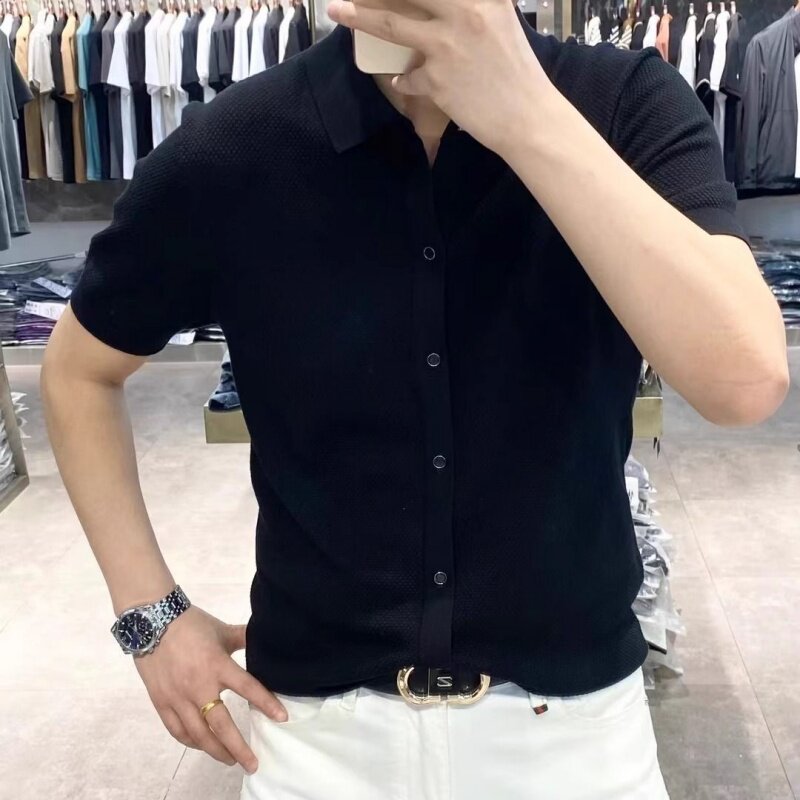 高级感欧货夏季轻奢时尚翻领短袖t恤男士潮牌休闲纯色百搭polo衫