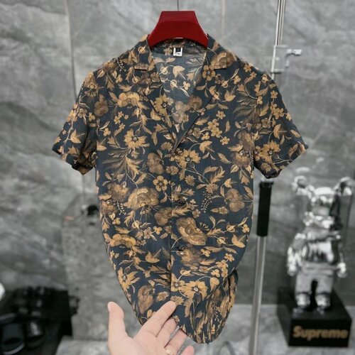 潮牌西服领短袖高端花色衬衫
