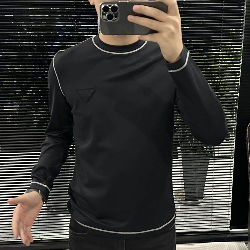 潮牌高端三角标明线男士长袖t恤