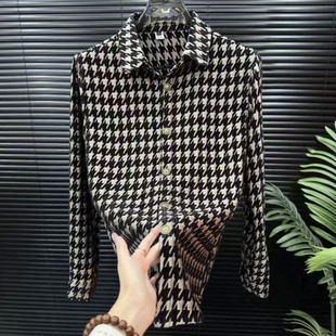 2025新款时尚高端个性印花翻领衬衫男士商务潮流帅气显瘦长袖衬衣