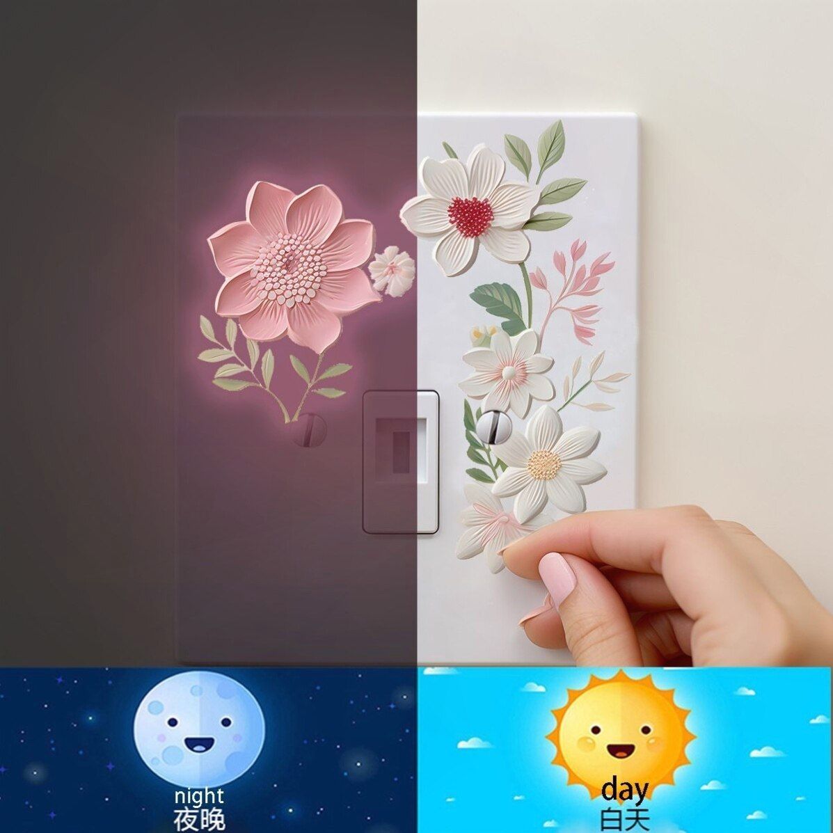 创意夜光彩绘花朵开关贴客厅卧室家居装饰墙贴纸欧式墙面