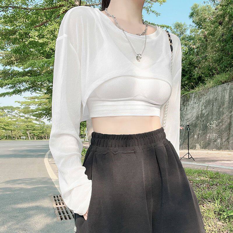 泳衣外搭罩衫可下水大码女韩版新款宽松长袖网纱薄款披肩舞蹈上衣