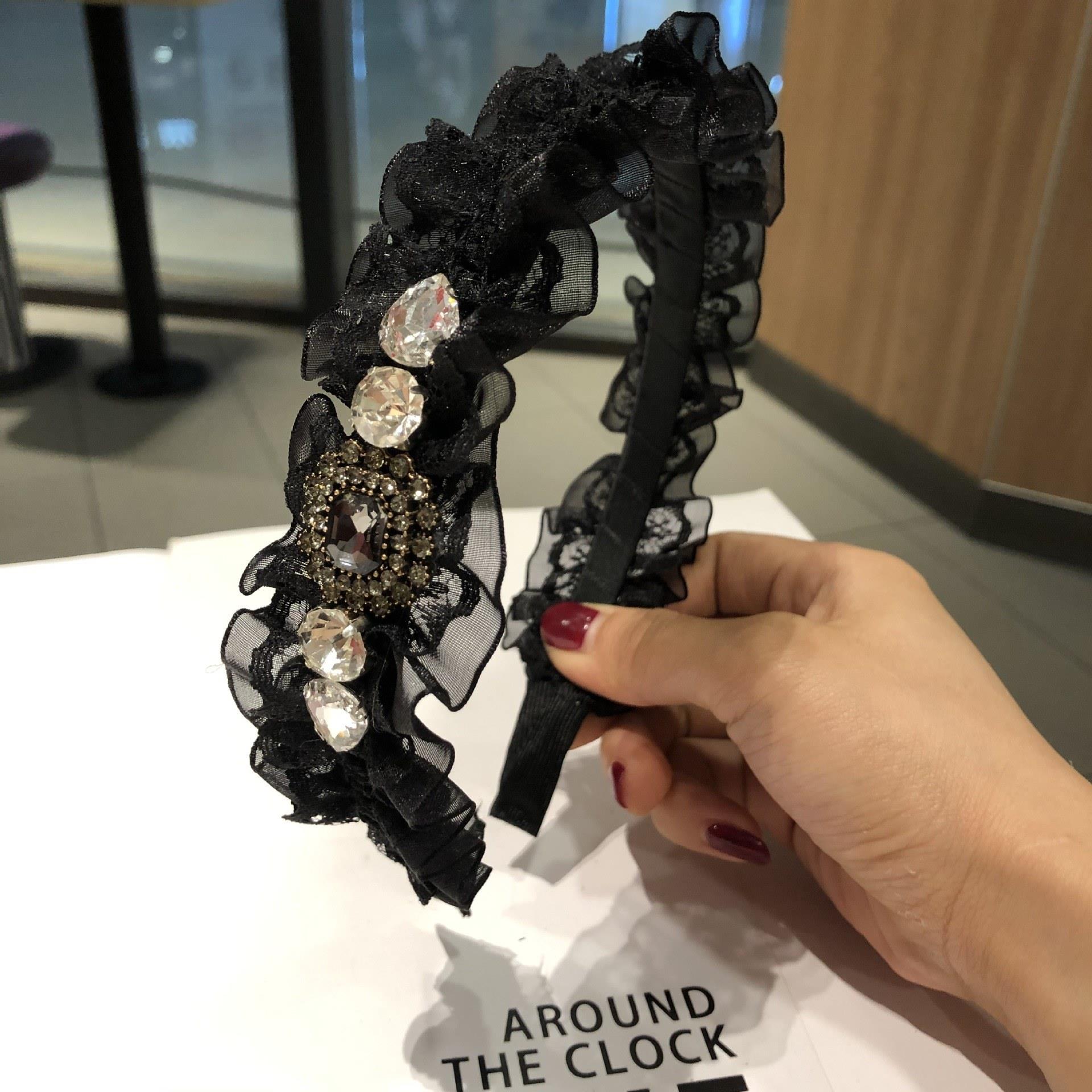 网红发箍发饰品韩版头饰大蝴蝶结头箍短发卡宽边蕾丝发带发夹黑色