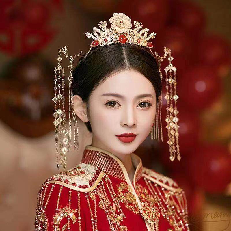 古风汉服发饰发簪凤冠步摇流苏订婚结婚马面裙头饰新娘秀禾服配饰