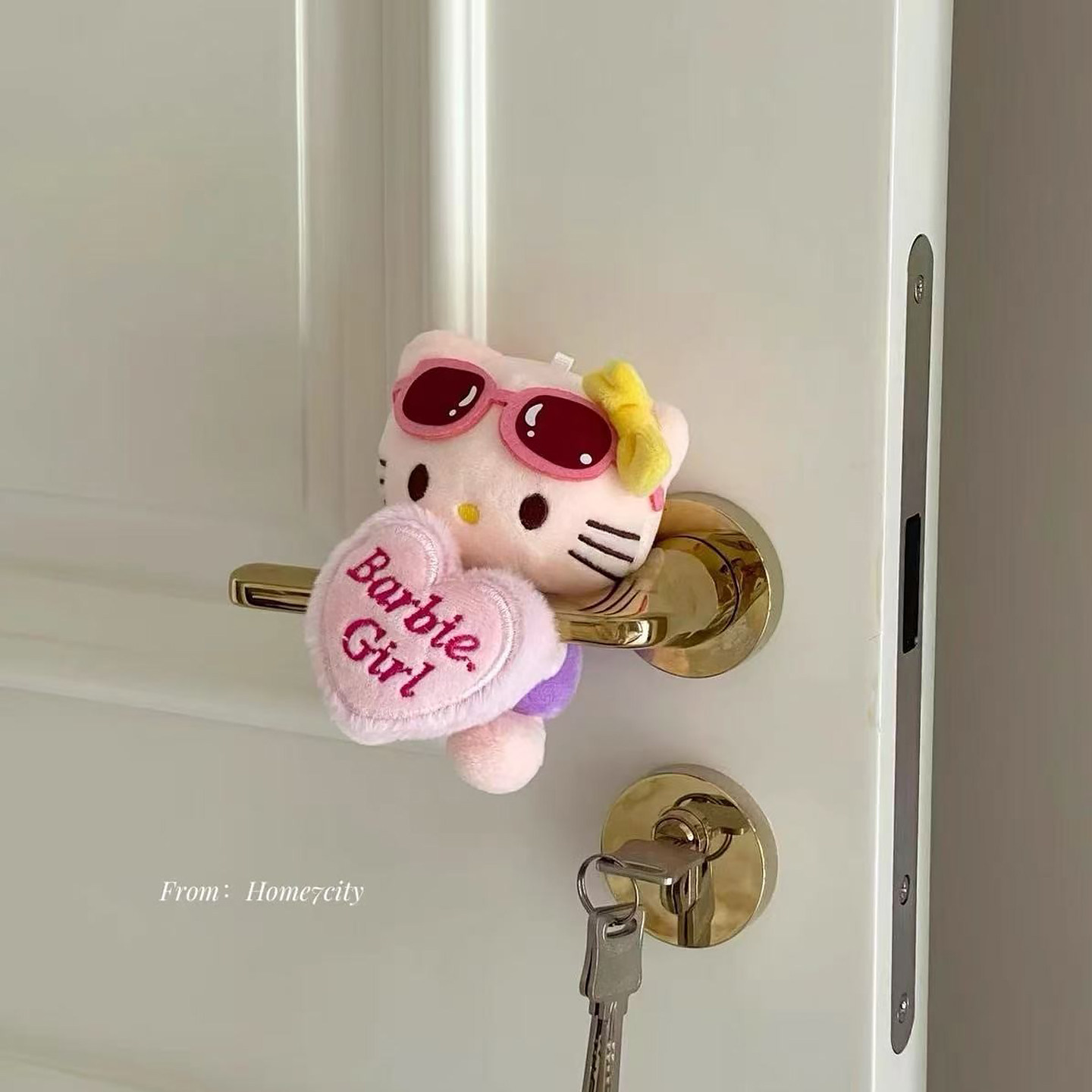 【新家的100个快递】可爱kitty门把手装饰玩偶挂件防磕碰保护套