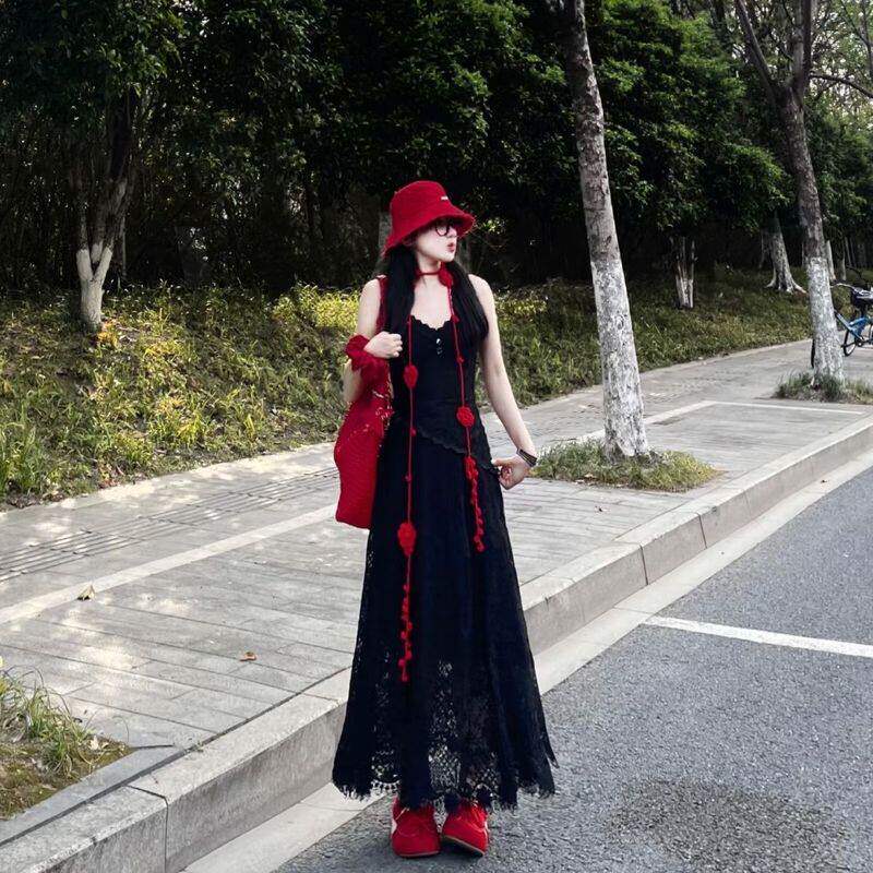 玫瑰花腰带设计感小众针织甜美百搭女士腰链配连衣裙编织围脖装饰