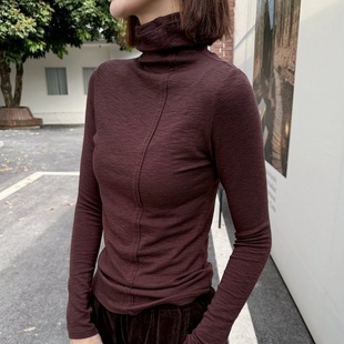 新款云感高领打底衫侧缝拼接弹力外穿安哥红上衣基础款舒适长绒棉