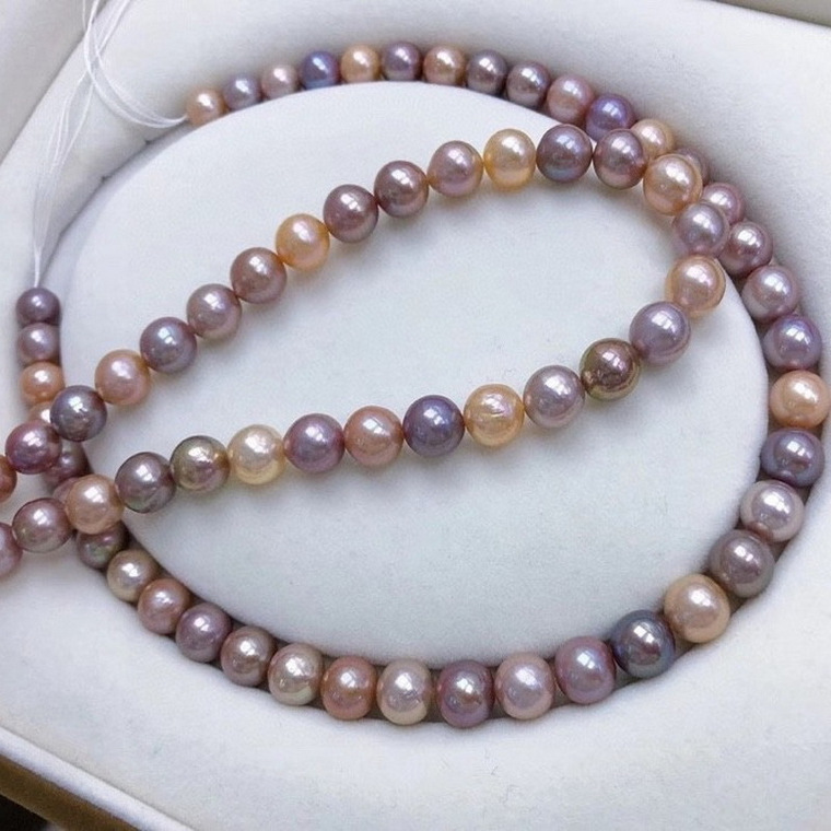 天然混彩珍珠项链女毛衣链S925银