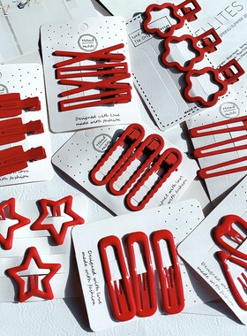 小清新红色爱心发夹女后脑勺侧边碎发夹子可爱精致花朵发卡头饰品