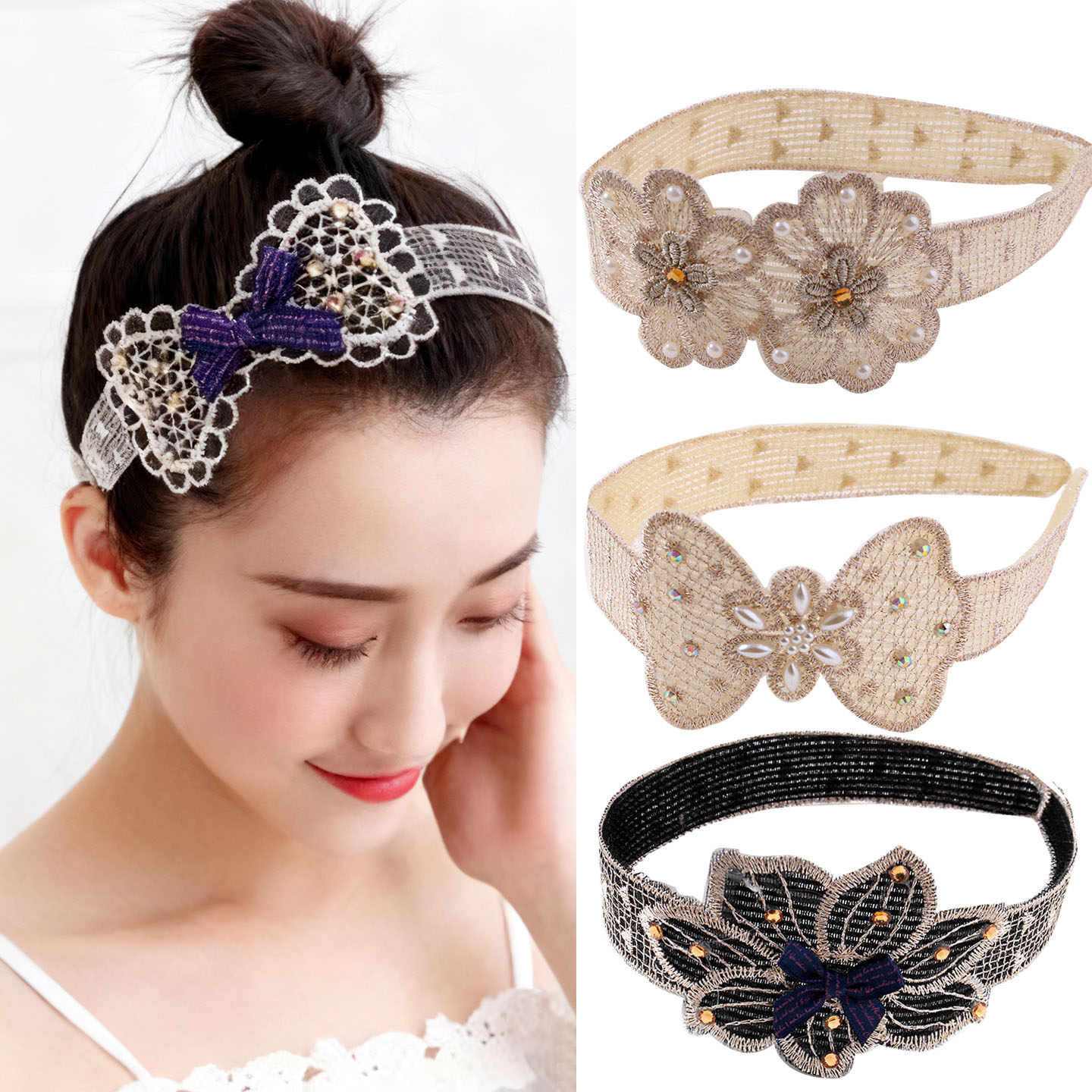 简约发箍粘贴式魔法贴碎发贴大人学生刘海贴发饰头饰魔术贴粘头碎