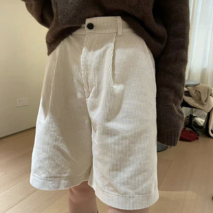 休闲直筒外穿靴裤 高腰显瘦a字五分中裤 女秋冬新款 灯芯绒阔腿短裤