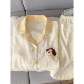 长裤 全棉波点小狗卡通云朵纯棉纱女睡衣春秋夏季 长袖 宽松家居服