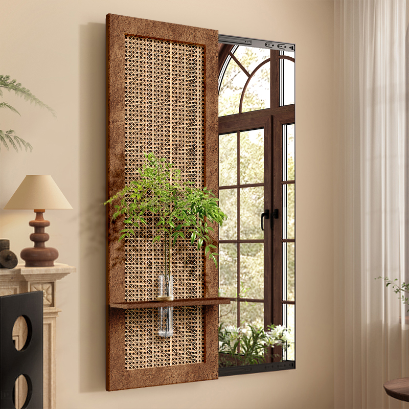 玄关装饰画客厅挂画中古风藤编全身镜卧室隐藏式推拉镜精美试衣镜,家居饰品,现代装饰画,淘宝优惠券,粉丝福利购,淘宝优惠卷