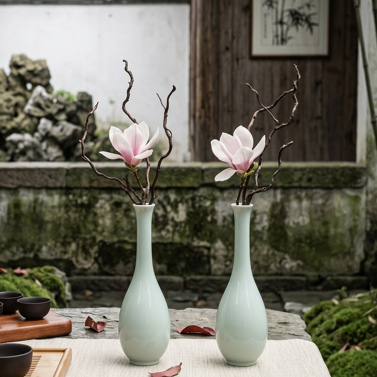 中式陶瓷玉净瓶花瓶客厅插花摆件复古茶室干花器迷你观音瓶装饰品