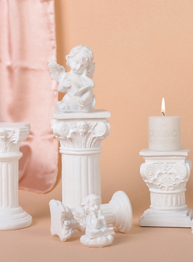 欧式罗马柱烛台树脂石膏小天使拍摄道具家居桌面背景拍照装饰摆件