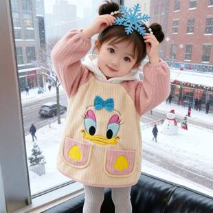 罩衣女宝宝外穿洋气加绒加厚羽绒服反穿衣防水防脏长袖围裙兜罩衫