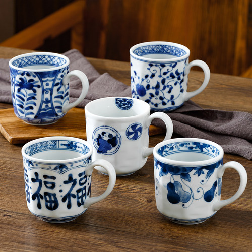 日本进口蓝凛堂八角青花马克杯