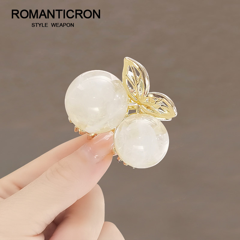 头抓夹短发马尾金属发夹半扎发可爱樱桃韩国少女网红白色好看发卡