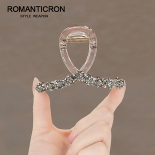 发夹女后脑勺头发抓夹适合发量少的水钻精致高端质感一字鲨鱼发卡