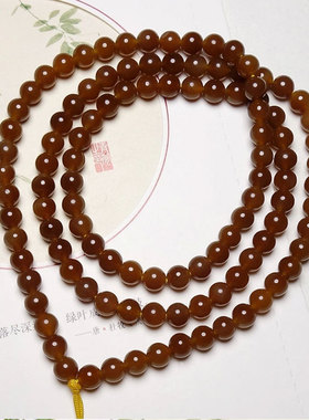 新疆和田玉且末糖108圆珠手链红糖黄糖多圈6m糖串糖玉老型珠