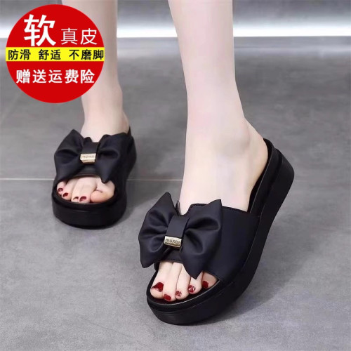 品牌真皮网红蝴蝶结凉拖鞋女外穿