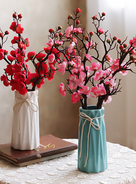 梅花桃花枝套装腊梅干花过年家居客厅装饰花书房盆栽摆件仿真