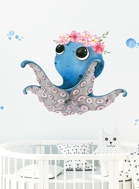 BR64102 可爱卡通章鱼海洋动物墙贴 儿童房墙壁贴纸装饰 跨境