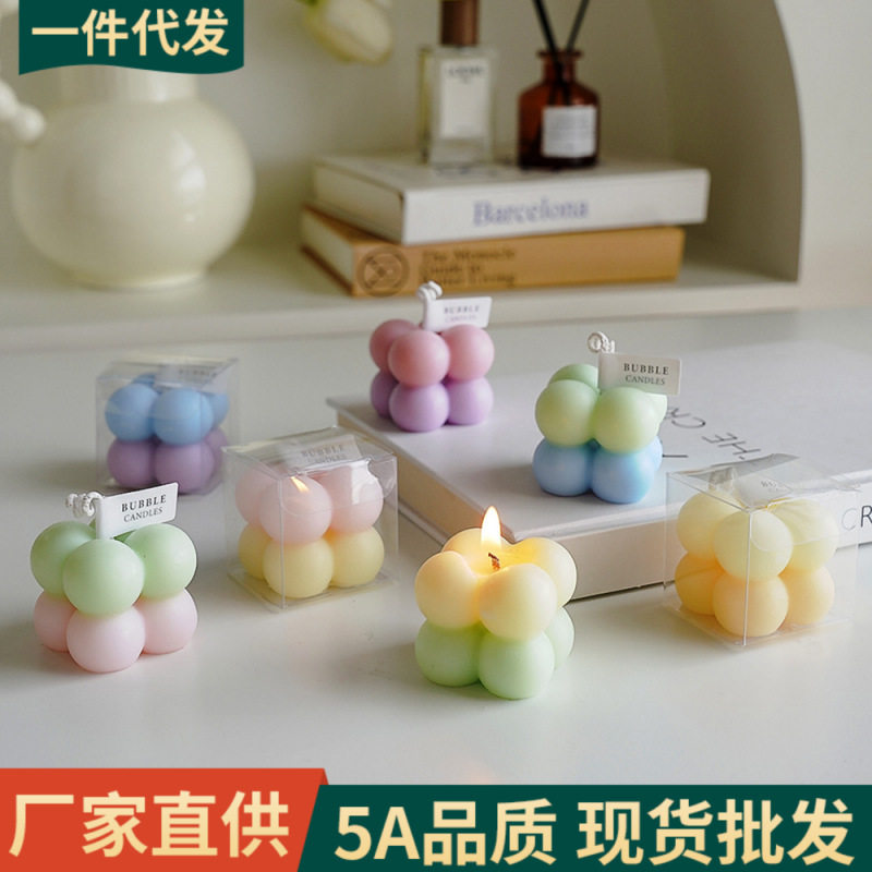 渐变小魔方香薰蜡烛伴手礼candle香氛礼物生日蠟燭双色造型蜡