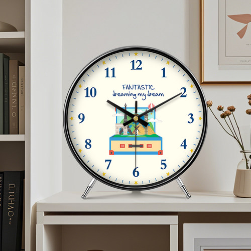教室用可爱卡通台钟摆件书房大气摆放式时钟现代创意客厅钟表座钟