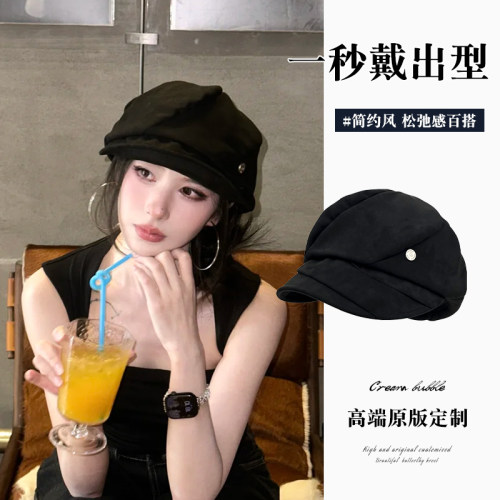黑色贝雷帽女2025秋季新款八角帽日系百搭大头围显脸小前进画家帽