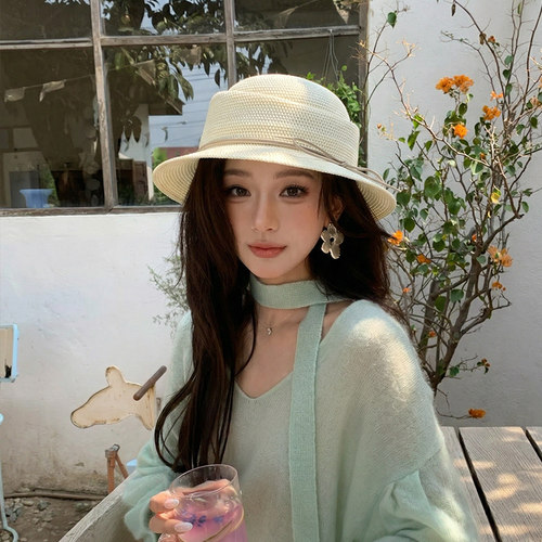 夏季亚麻透气防晒短檐巴拿帽女