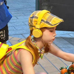 白昼小熊同款帽子甜酷辣妹风反戴前进帽复古格子薄款古着画家帽潮