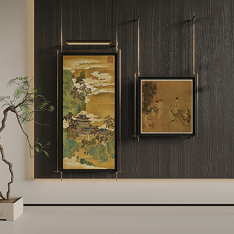现代简约装饰画金属创意壁灯吊杆网红立体装置画新中式挂饰品