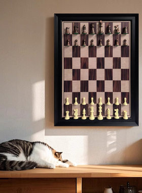 售楼处样板间国际象棋立体实物装置画欧式高端玄关沙发背景墙挂画