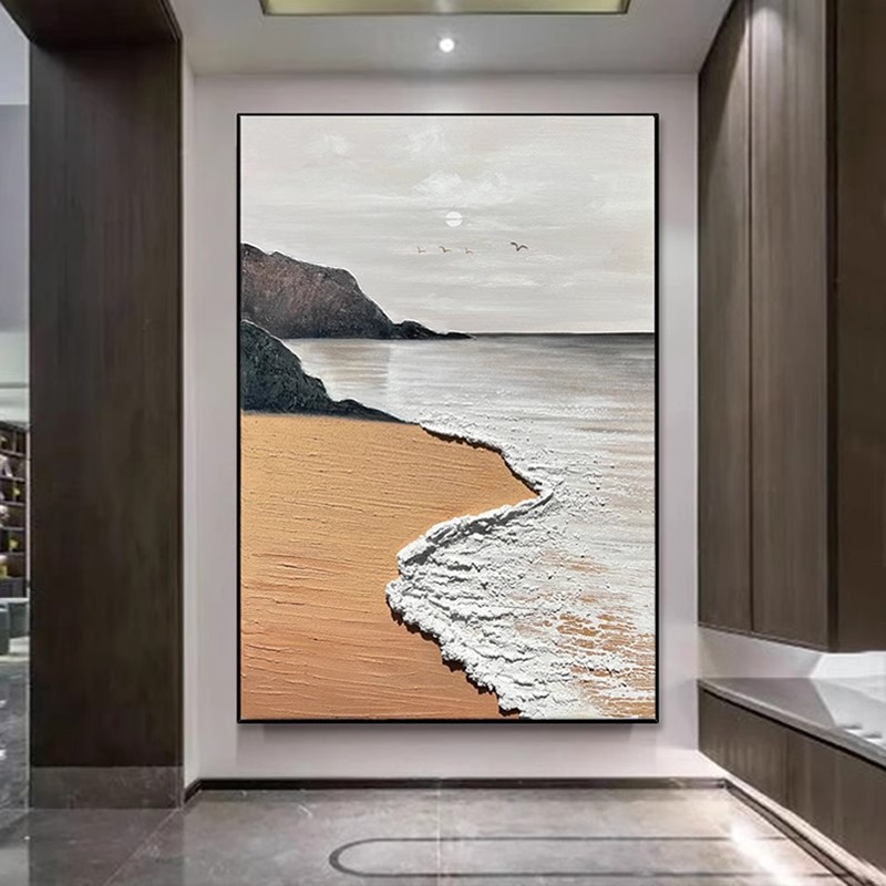 奶油风手绘油画客厅沙发后装饰画现代轻奢高级感玄关挂画餐边柜画